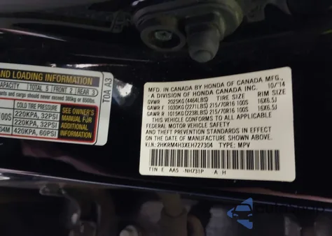 2014 Honda Cr-V Lx z USA, uszkodzony, nr VIN 2HKRM4H3XEH727304